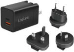 LogiLink USB utazási töltő, GaN, 2 port, USB-AF és USB-CF, 30 W, PD-vel (PA0301)