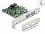 Delock PCI Express x1 Kártya - 2 x külső USB 3.2 Gen 1 A-típusú USB csatlakozó + 1 x belső 19 tűs USB tű fejes apa - alacsony profilú formatényező (90096) - dstore