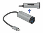 Delock 2 portos, USB 3.2 Gen 1 elosztó USB Type-C kapcsolattal és SD + Micro SD Slottal (64115)