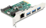 Delock PCI Express x1 Kártya - 3 x USB 5 Gbps A-típusú anya + 1 x Gigabit LAN (90105)