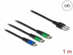 Delock 1 m hosszú, USB töltő kábel 3 az 1 A-típusú apa Micro USB -, es 2 x USB Type-C csatlakozáshoz (87882)