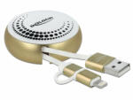 Delock USB 2.0 2 az 1-ben behúzható kábel A-típusú Micro-B és Lightning fehér / arany (85820)