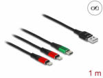 Delock 1 m hosszú, USB töltő kábel 3 az 1 A-típusú apa 2 x Lightning -, es USB Type-C csatlakozáshoz (86821)