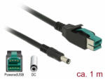 Delock PoweredUSB kábel apa 12 V > DC 5, 5 x 2, 1 mm apa 1 m, POS nyomtatókhoz és csatlakozókhoz (85497)
