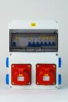 TP Electric Szerelt ipari doboz installációval, 220x300mm, 2x(5P16A)+4x(2P+F) oldalsó, IP44, kismegsz. , Fi-relé (3320-004-5500KF) - 1000volt