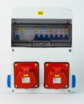 TP Electric Szerelt ipari doboz installációval, 220x300mm, 2x(5P16A)+ 2x(2P+F) oldalsó, IP44, kismegsz, Fi-relé (3320-002-5500KF) - 1000volt
