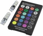  Set 2 becuri cu LED, T10, RGB, 12V, cu telecomanda, 196645