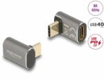 Delock Adaptor USB4 type C T-M unghi 90 grade 8K60Hz/4K144Hz 100W/40Gb metalic, Delock 60054 (60054)