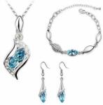 Ezüsttel bevont 3 részes ékszerszett türkizkék és áttetsző színű kristályokkal (0985. ) (QC1083-20)