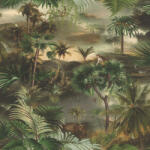  Fantasy dzsungel életkép - felszálló ködben megnyíló trópusi panoráma zöld és barna árnyalatok tapéta (692600)
