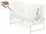 BabyNeeds - Patut din lemn Timmi Girafa 120x60 cm, Din lemn de pin si mdf, Stabil si rezistent, Inaltime saltea reglabila pe 3 nivele, Laterala cu 3 bete detasabile, EN716-1, EN716-2, Alb + Saltea 8 cm (BOTIMG8