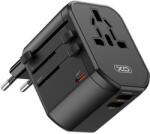 XO WL13 utazó töltőadapter (Fekete) - 2× USB-A + 1× USB-C, 20W PD + QC támogatással