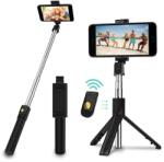  Prémium selfie bot, 19 - 70 cm, 270°-ban forgatható, exponáló gombbal, bluetooth-os, v4.0, tripod állvány funkció, fekete, AF15 utángyártott - tok-shop