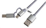 iGET G2V1 USB kábel 2 az 1-ben, 1 m, ezüst, microUSB és USB-C, kiterjesztett csatlakozók (G2V1)