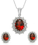  Ezüst színű ékszerszett piros és áttetsző kristályokkal (0278. ) (QC1194-3)