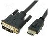 VCOM Cablu DVI - HDMI, DVI-D (24+1) mufa, HDMI mufa, 3m, negru, VCOM - CG481G-030-PB
