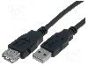 VCOM Cablu USB A mufa, USB A soclu, USB 2.0, lungime 1.8m, negru, VCOM - CU202-B-018-PB
