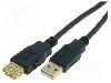 VCOM Cablu USB A mufa, USB A soclu, USB 2.0, lungime 3m, negru, VCOM - CU202G-B-030-PB