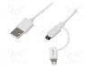 LogiLink Cablu mufa Apple Lightning, USB A mufa, USB B micro mufa, Versiune, lungime 1m, alb, LOGILINK - CU0118