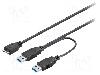 Goobay Cablu USB A mufa x2, USB B micro mufa, USB 3.0, lungime 0.3m, negru, Goobay - 95746