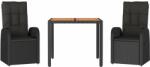 vidaXL 3 részes fekete polyrattan párnákkal 3157597