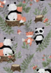  Mintás textil pelenka 1db-os - szürke alapon panda és róka - babastar