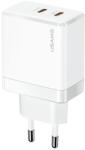 USAMS hálózati töltő 2xUSB-C T54 GaN 40W (csak fej) PD gyorstöltő fehér CC172TC02 (US-CC172)