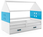 BeKid Pat copii casuta domy alb-albastru, saltea inclusa, 160 x 80 cm