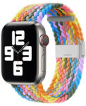 Apple Watch 1-6, SE, SE (2022) (42 / 44 mm) / Watch 7-9 (45 mm) / Watch Ultra (49 mm), textíl pótszíj, állítható, szőtt stílusú, szivárvány minta, sárga - tok-shop