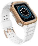Apple Watch 1-6, SE, SE (2022) (38 / 40 mm) / Watch 7-9 (41 mm), Szilikon védőkeret, közepesen ütésálló, állítható szíjjal, kétszínű, fehér/vörösarany - tok-shop