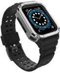 Apple Watch 1-6, SE, SE (2022) (38 / 40 mm) / Watch 7-9 (41 mm), Szilikon védőkeret, közepesen ütésálló, állítható szíjjal, kétszínű, fekete/ezüst - tok-shop