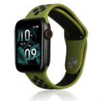 Apple Watch 1-6, SE, SE (2022) (42 / 44 mm) / Watch 7-9 (45 mm) / Watch Ultra (49 mm), szilikon pótszíj, állítható, lyukacsos, sötétzöld/fekete - tok-shop