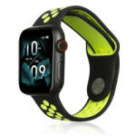 Apple Watch 1-6, SE, SE (2022) (42 / 44 mm) / Watch 7-9 (45 mm) / Watch Ultra (49 mm), szilikon pótszíj, állítható, lyukacsos, fekete/zöld - tok-shop