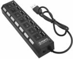 FixPremium - USB hub kapcsolóval 7 USB-hez, fekete