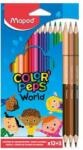 Maped Set de creioane colorate, triunghiular, MAPED Color`Peps World, 12 culori diferite + 3 creioane cu capăt dublu pentru tonuri de piele (832071)