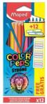 Maped Set de creioane colorate, triunghiulare, MAPED, "Color`Peps Strong" 12 culori diferite + 12 autocolante gratuite (862725)