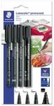 STAEDTLER Set de markere cu alcool, STAEDTLER Lumocolor 4 grosimi diferite, negru (60 BK-6)