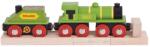 Bigjigs Toys Locomotiva Bigjigs Rail Green cu tender + 3 sine (DDBJT419) Trenulet