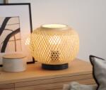 Tchibo Asztali lámpa bambusz lámpaernyővel Natúrszínű bambusz fonat Fekete váz. talp és kábel