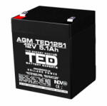 TED Electronic Acumulator AGM VRLA 12V 5, 1A dimensiuni 90mm x 70mm x h 98mm F2 TED Battery Expert Holland TED003157 (10) (TED003157)