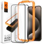 Spigen GlastR Alginmaster Full protecţie ecran sticlă iPhone 15 Pro Max negru 2buc (AGL06875)