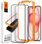 Spigen GlastR Alginmaster Full protecţie ecran sticlă iPhone 15 Plus negru 2buc (AGL06886)