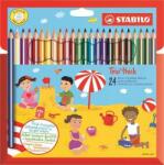 STABILO Set de creioane colorate, groase, triunghiulare, cu ascuțitoare, STABILO "Trio thick", 24 de culori diferite (203/2-24)