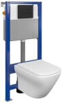 Cersanit Set vas wc suspendat Larga Square CleanOn cu capac soft close, rezervor incastrat si clapeta pneumatica negru mat (S701-528)