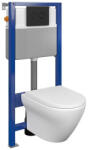 Cersanit Set vas wc suspendat Larga Oval CleanOn cu capac soft close, rezervor incastrat si clapeta pneumatica negru mat (S701-521)