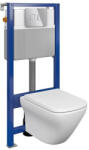Cersanit Set vas wc suspendat Larga Square CleanOn cu capac soft close, rezervor incastrat si clapeta pneumatica crom lucios (S701-477)