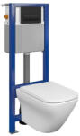 Cersanit Set vas wc suspendat Larga Square CleanOn cu capac soft close, rezervor incastrat si clapeta negru mat (S701-491)