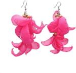 Zia Fashion Cercei lungi roz aprins cu frunze din voal, Zia Fashion, Flamingo Style