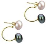 Cadouri si Perle Cercei Double de Aur de 14k cu Perle Naturale Lavanda si Negre - Cadouri si perle