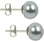 Cadouri si Perle Cercei Argint cu Perle Naturale Buton, Gri, de 7, 5 mm - Cadouri si perle